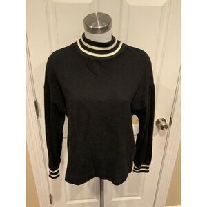 Sundry Black Sweatshirt W/ White Striped Neckline & cuffs, Size 1 (Small), NWT!
